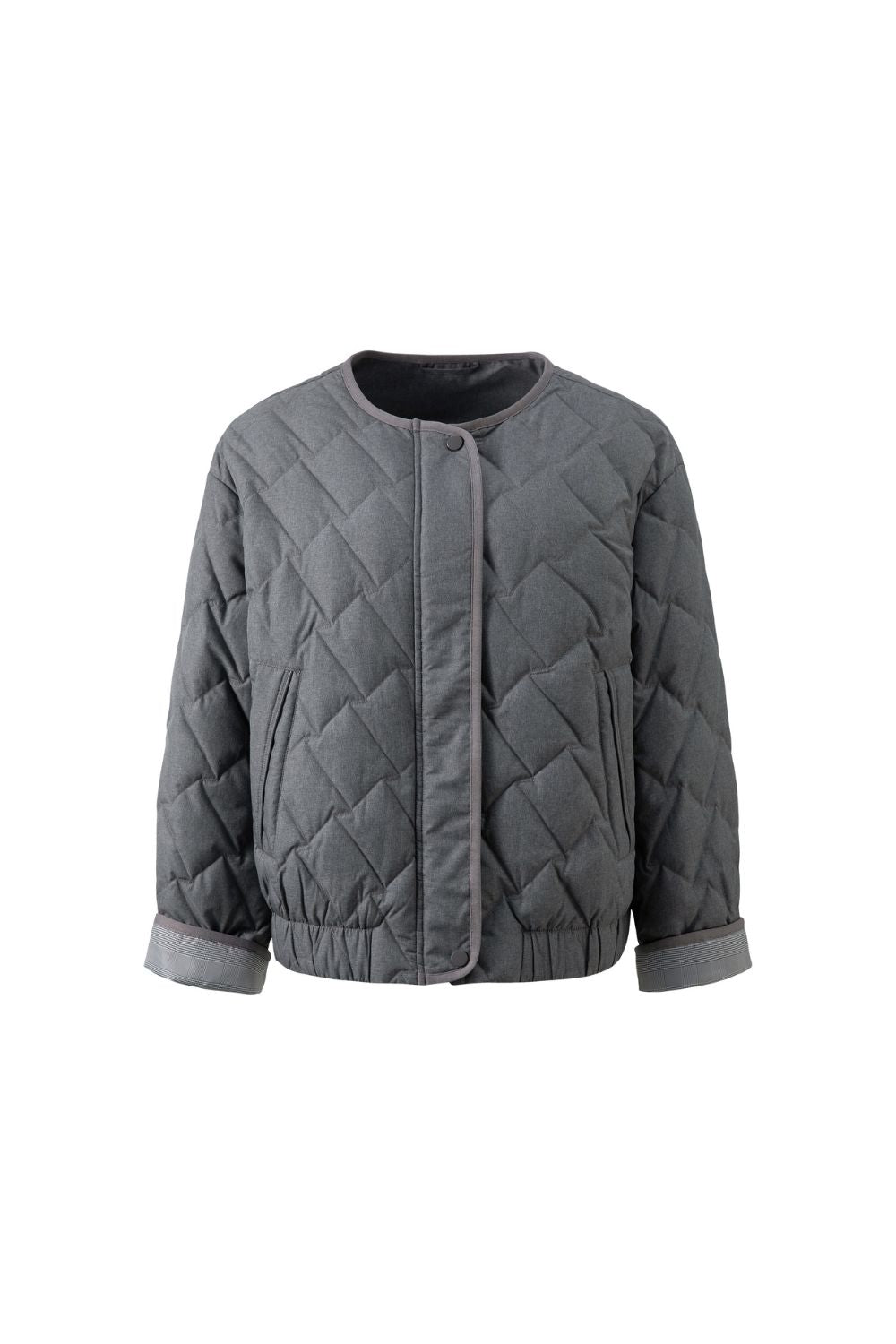 Flat lay of gray quilted jacket