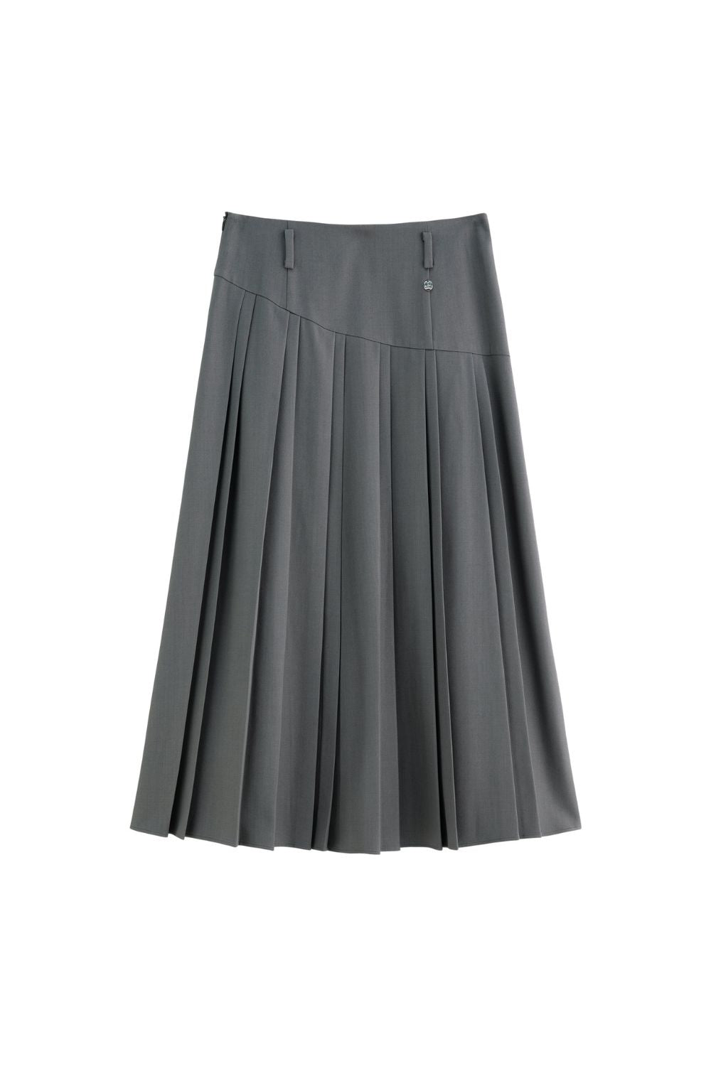 Flat lay of gray pleated midi skirt