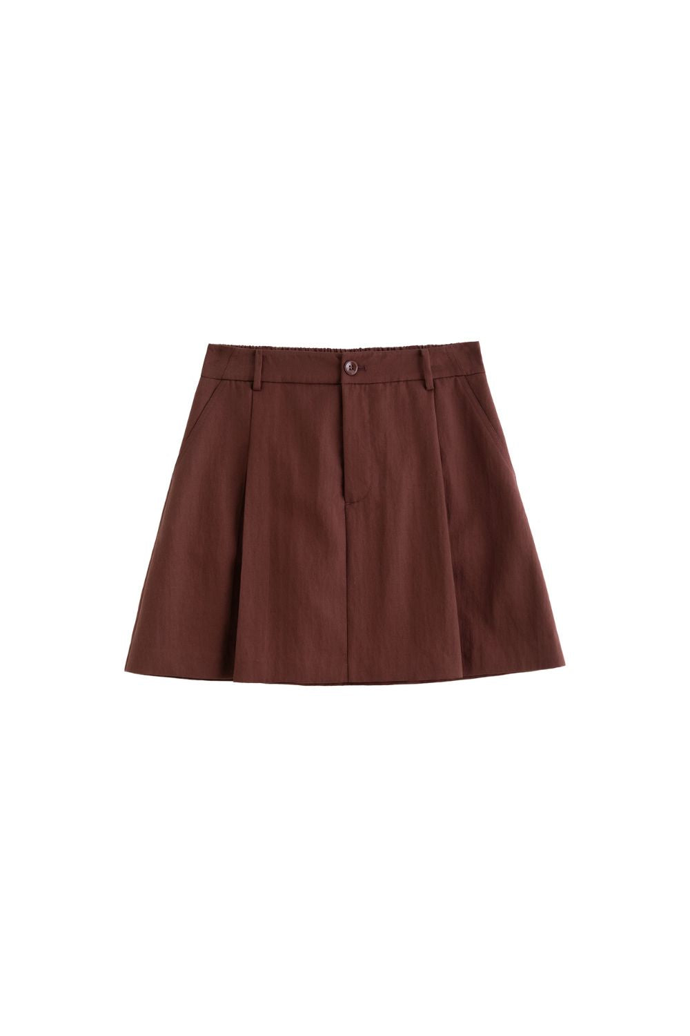 Flat lay of brown A-line skirt