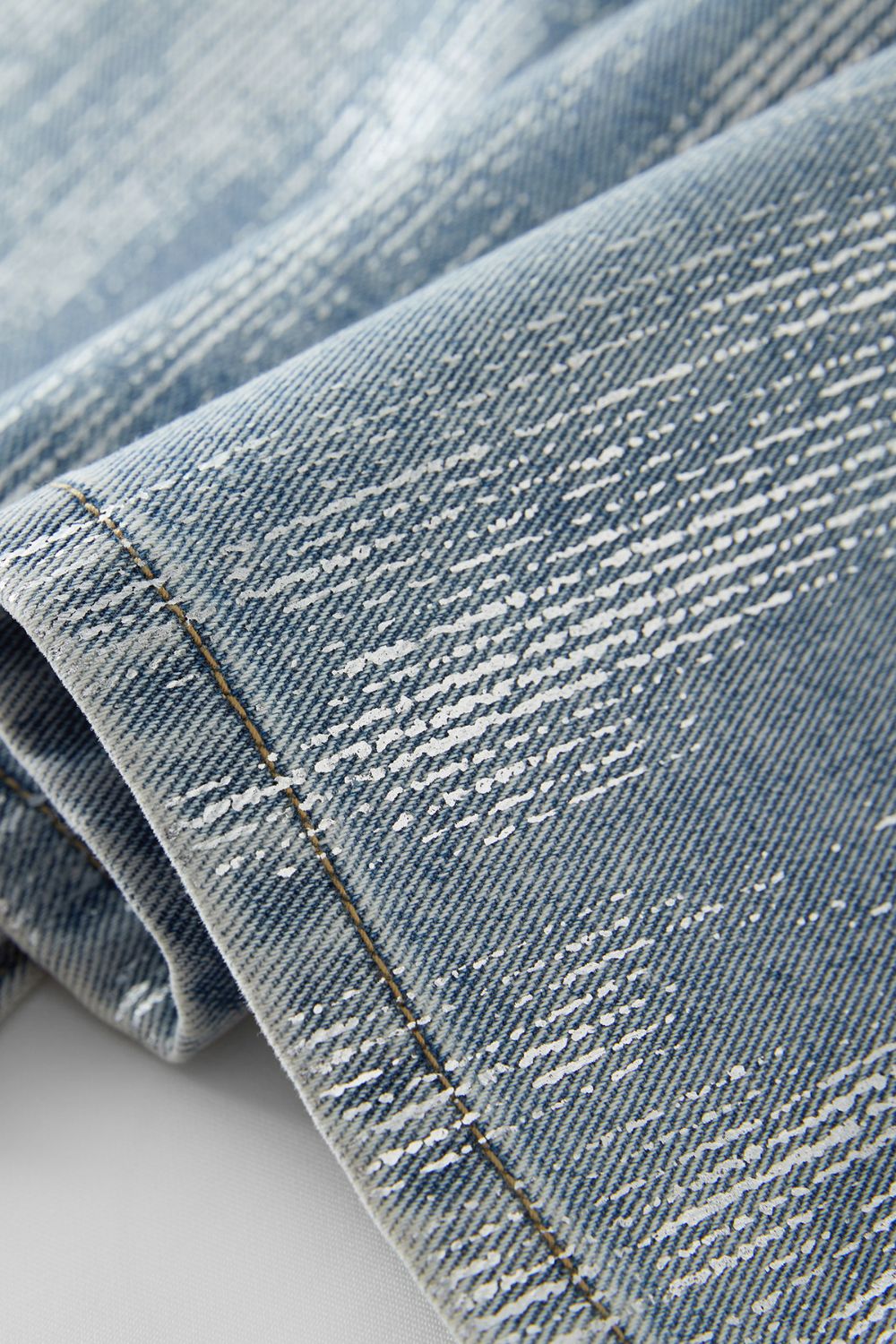 Close-up of denim back pocket stitching