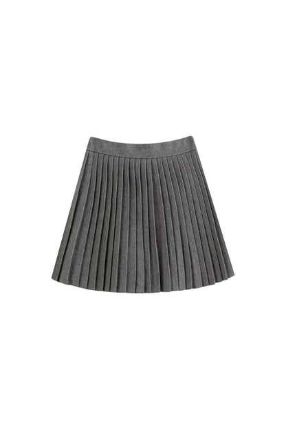 Flat lay of gray pleated skirt